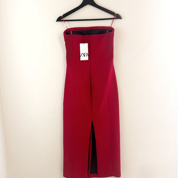 Zara strapless midi dress with a slit Bright Red - Picture 7 of 8